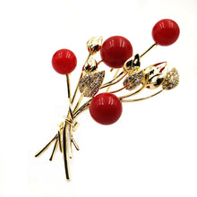 Load image into Gallery viewer, Jewelblings Fantastic Golden Leaf and Red Flower Ball Brooch Floral Bunch Pin for Women Cloth Bag Backpack Hat Caps Scarf Shawl Suit Jewelry
