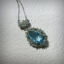 Load image into Gallery viewer, Glamorous Art Deco Ornate Cluster Halo Blue Pear Drop Pendant Necklace Ethereal Jewelry
