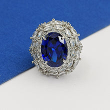 Load image into Gallery viewer, Jewelblings Gorgeous Blue Oval Cubic Zirconia Cocktail Rings with Double Sunburst Halo Adjustable Jewelry for Graduation Concert Anniversary
