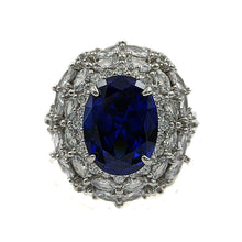 Load image into Gallery viewer, Jewelblings Gorgeous Blue Oval Cubic Zirconia Cocktail Rings with Double Sunburst Halo Adjustable Jewelry for Graduation Concert Anniversary
