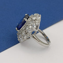 Load image into Gallery viewer, Jewelblings Gorgeous Blue Oval Cubic Zirconia Cocktail Rings with Double Sunburst Halo Adjustable Jewelry for Graduation Concert Anniversary
