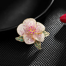 Load image into Gallery viewer, Gorgeous Goldtone Blossom Pink Camellia Flower Brooch Pin Wedding Party Anniversary Mother Day Birthday Gift Occasion Accessory
