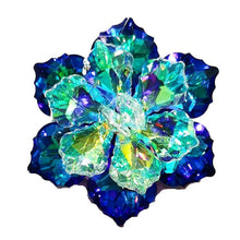 Load image into Gallery viewer, Jewelblings Gorgeous Two-Tiered Green Rainbow AB Colored Vitrail Crystal Flower Brooches Columbine Floral Pins for DIY Project Event Decor
