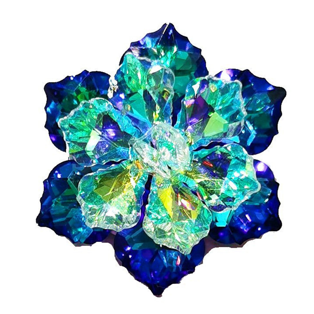 Jewelblings Gorgeous Two-Tiered Green Rainbow AB Colored Vitrail Crystal Flower Brooches Columbine Floral Pins for DIY Project Event Decor