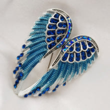 Load image into Gallery viewer, Jewelblings Gothic Vintage AB Crystal Accent Enameled Metallic Blue Angel Wing Brooches Pins Art Nouveau Women Coat Gift Wrap Wing Jewelry
