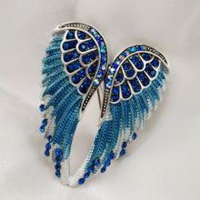 Load image into Gallery viewer, Jewelblings Gothic Vintage AB Crystal Accent Enameled Metallic Blue Angel Wing Brooches Pins Art Nouveau Women Coat Gift Wrap Wing Jewelry
