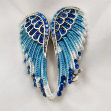Load image into Gallery viewer, Jewelblings Gothic Vintage AB Crystal Accent Enameled Metallic Blue Angel Wing Brooches Pins Art Nouveau Women Coat Gift Wrap Wing Jewelry
