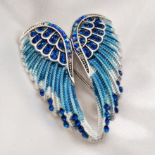 Load image into Gallery viewer, Jewelblings Gothic Vintage AB Crystal Accent Enameled Metallic Blue Angel Wing Brooches Pins Art Nouveau Women Coat Gift Wrap Wing Jewelry
