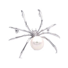 Load image into Gallery viewer, Jewelblings Victorian Vintage Micro Pave Clear CZ  Head Imitated White Pearl Spider Brooches Pins for Women Suit Halloween Costume Jewelry

