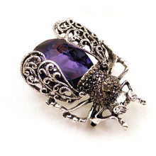 Load image into Gallery viewer, Jewelblings Vintage Scroll Filigree Winged Blue Purple Red Stone Cicada Brooch Pin Beetle Bug Jewelry for Unisex Costume Halloween Accessory
