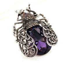 Load image into Gallery viewer, Jewelblings Vintage Scroll Filigree Winged Blue Purple Red Stone Cicada Brooch Pin Beetle Bug Jewelry for Unisex Costume Halloween Accessory
