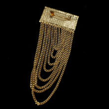 Load image into Gallery viewer, Jewelblings Hip-hop Fashion Inspiration Wide Crystal Pave Bar and Golden Link Chain Drop Brooches Badge Pins for Unisex Base Cloth Accessory

