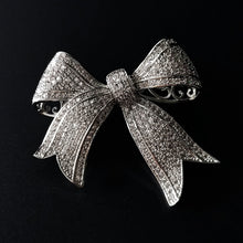 Load image into Gallery viewer, Jewelblings Shiny Full Micro Pave Clear CZ Victorian Ribbon Bow Brooch Antique Bowtie Pins Edwardian Jewelry for Women Suit Coat Scarf Shawl
