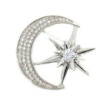 Load image into Gallery viewer, Jewelblings Victorian Antique Hardware Pave Clear CZ Star Crescent Moon Brooches Pins Unisex Planet Jewelry for Business Suit Formal Dress

