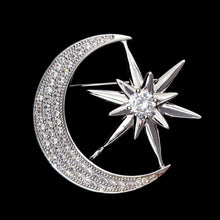 Load image into Gallery viewer, Jewelblings Victorian Antique Hardware Pave Clear CZ Star Crescent Moon Brooches Pins Unisex Planet Jewelry for Business Suit Formal Dress
