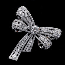 Load image into Gallery viewer, Jewelblings Victorian Vintage Silvertone Open Round Stone Domed 4-prong Studded Clear CZ Bow Brooch Bowtie Pins Chic European Bridal Jewelry
