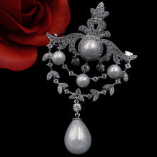 Load image into Gallery viewer, Jewelblings Royal Vintage Silver Tone Double Loop Foiled Mother of Pearl Drop Brooches Pins
