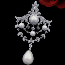 Load image into Gallery viewer, Jewelblings Royal Vintage Silver Tone Double Loop Foiled Mother of Pearl Drop Brooches Pins
