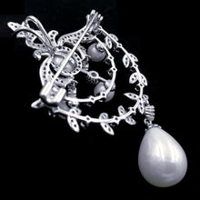 Load image into Gallery viewer, Jewelblings Royal Vintage Silver Tone Double Loop Foiled Mother of Pearl Drop Brooches Pins
