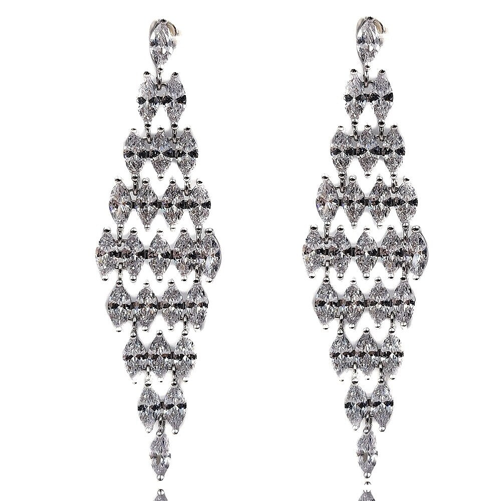 Jewelblings Luxury Chandelier Style Full Marquise Stones Tassel Long Rhombus Shaped Drop Earrings Geometrical Affairs Event Gala Jewelry