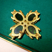 Load image into Gallery viewer, Jewelblings Mid Century Designer Golden Foil Deco Four Petal Green Flower Brooches Pins for Women Grandmother Mum Vintage Costume Jewelry

