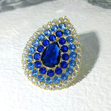 Load image into Gallery viewer, Mid-century Stylish Blue Teardrop Shaped Broaches Pins Gold Tone
