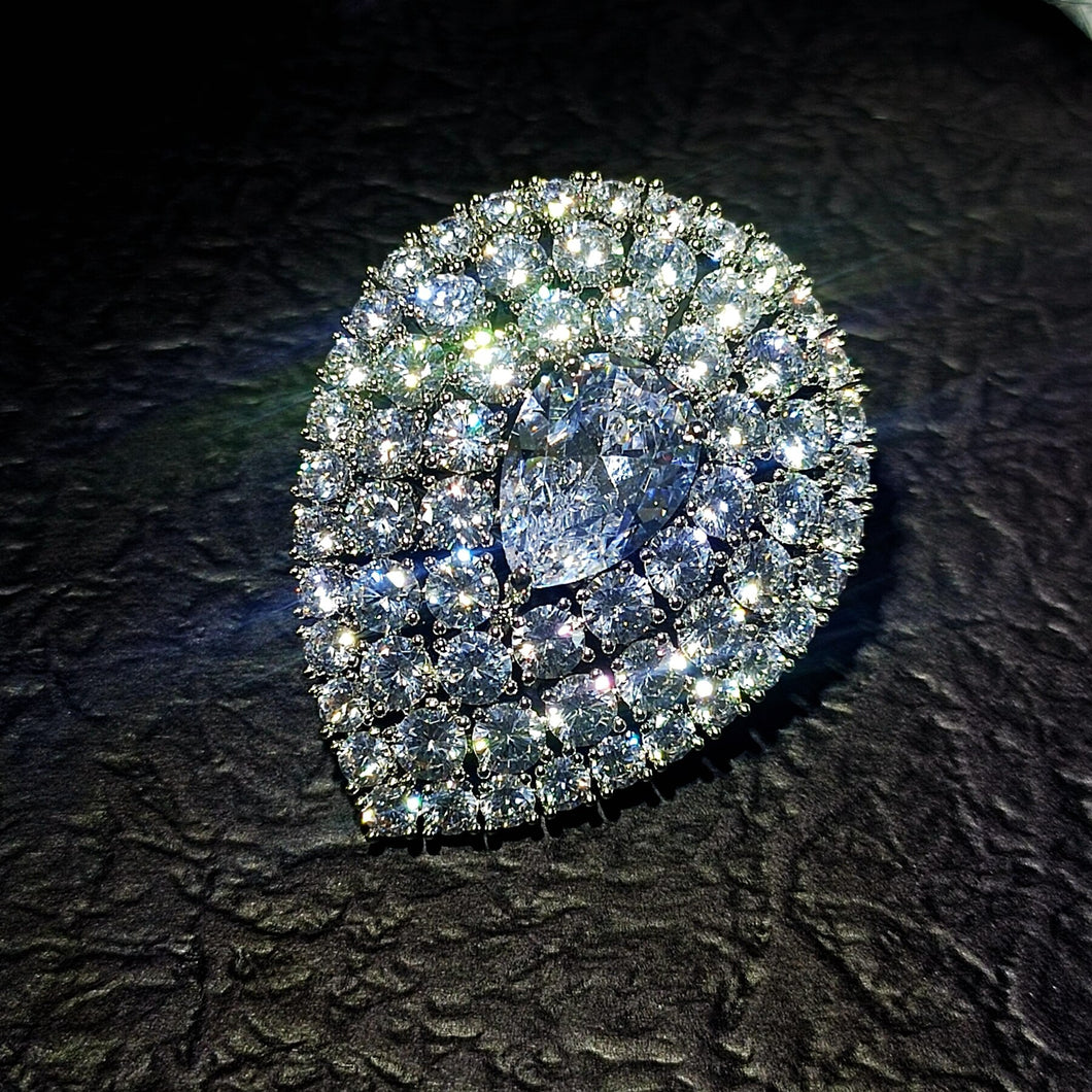 Middle Century Design Clear White Round Pear CZ Brooches Pins Teardrop Jewelry