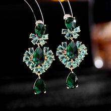 Load image into Gallery viewer, Jewelblings Delicate Trio Tiered Pear Shaped CZ Accent Hot Pink Chandelier Earrings for Theme Party
