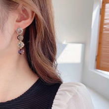 Load image into Gallery viewer, Jewelblings Geometrical Fashion Long Light Blue Gray Yellow Blood Red Square Stones Drop Earrings Blocking Color Bright Ear Jewelry
