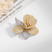 Load image into Gallery viewer, Jewelblings Luxurious Full Micro Pave CZ Blossom Yellow Orchid Flower Brooch Pin for Women Jewelry
