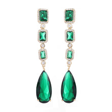 Load image into Gallery viewer, Jewelblings Luxury Four Tiered Long Green Rectangle Teardrop Earrings
