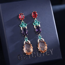 Load image into Gallery viewer, Jewelblings Vintage Long Trio Tiered Red Purple Pink Oval Drop Earrings Party Accessory
