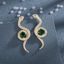 Load image into Gallery viewer, Jewelblings Vintage Style Green Stone Deco Curl Golden Snake Earrings
