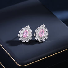 Load image into Gallery viewer, Jewelblings Classic Sparkling Trio Halo Pear Cut Yellow Pink Clear Lake Blue Stud Earrings for Small Party Accessory
