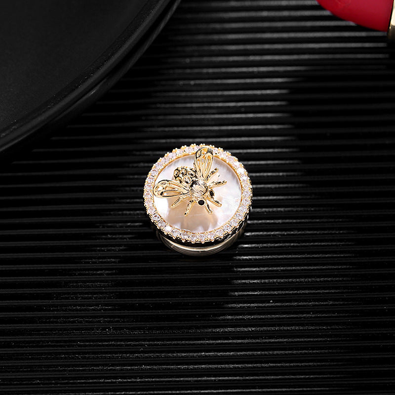 Jewelblings Stunning Clear CZ Hemmed Round Shaped Background Domed Golden Bee Lapel Pin Collar Pin Magnetic Jewelry