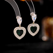 Load image into Gallery viewer, Jewelblings Romance Vintage Double Clear CZ Embellishment Pink Green Love Heart Drop Earrings Valentine’s Day Accessory
