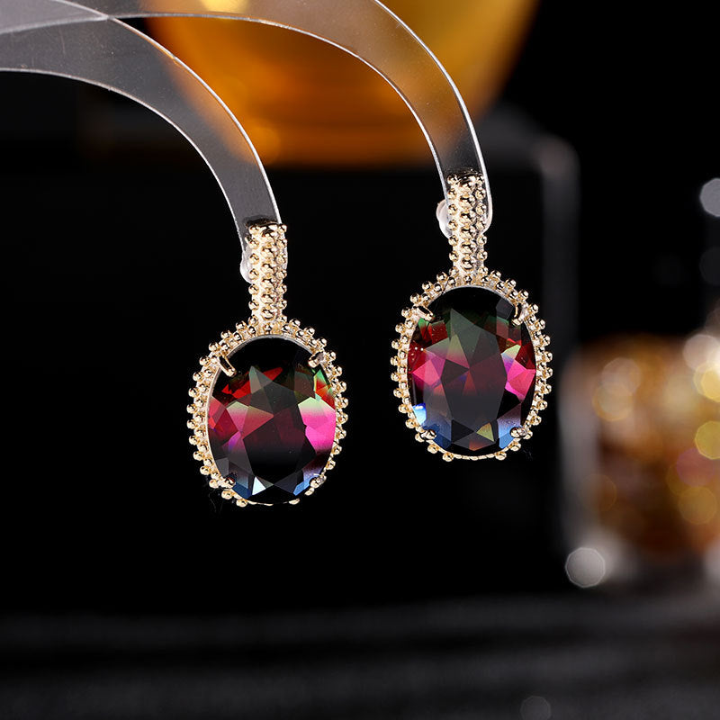 Jewelblings Stunning Aurora Rainbow Colorful Oval Earrings Geometrical Jewelry