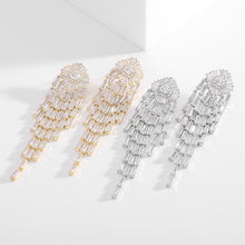 Load image into Gallery viewer, Jewelblings Shiny Baguette Cut CZ Accent Long Tassel Earrings for Prom Ball Party
