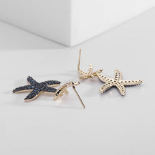Load image into Gallery viewer, Jewelblings Pretty Clear and Dark Blue Two Sea Star Drop Earrings Adorable Marine Theme Jewelry
