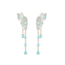 Load image into Gallery viewer, Jewelblings Gorgeous Opens Turquoise Green Profile Butterfly Tassel Earrings Luxury Prom Jewelry
