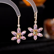 Load image into Gallery viewer, Jewelblings Delightful Pear Shaped Green Six-Petal Yellow Stone Centered Flower Clip Earrings Summer Jewelry
