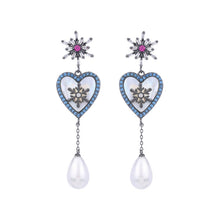 Load image into Gallery viewer, Jewelblings Old European Vintage Snowflake Heart Pearl Drop Earrings Costume Wedding Accessory
