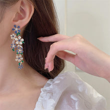 Load image into Gallery viewer, Jewelblings Flourish Luxury Long Clear White Hot Pink Floral Cascading Drop Earrings Formal Event Accessory
