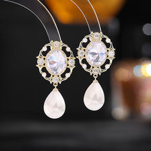 Load image into Gallery viewer, Jewelblings Vintage Filigree Green Oval Pearl Drop Earrings Antique Accessory
