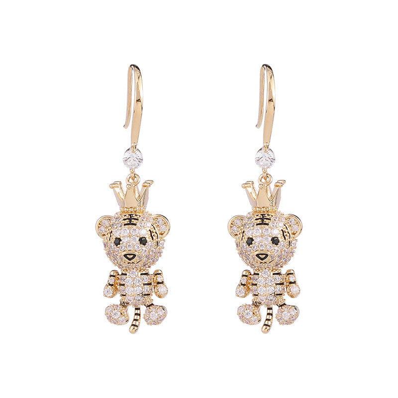 Jewelblings Traditional Chinese New Year Adorable Tiger with Crown Hook Earrings Forest Animal Jewelry
