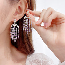 Load image into Gallery viewer, Jewelblings Fancy Vintage Style Blue Crescent Moon and Yellow Tassel Drop Earrings Geometrical Jewelry
