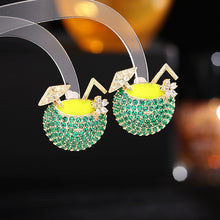 Load image into Gallery viewer, Jewelblings Hawaiian Beach Style Full Pave CZ Green Coconut Juice Cocktail Drink Earrings Creative Design Summer Jewelry
