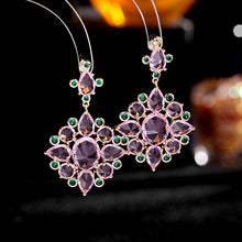 Load image into Gallery viewer, Jewelblings Fantastic Vintage Style Green Accent Rhombus Shaped Pink Flower Drop Earrings for Women Accessory
