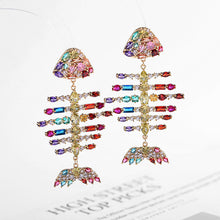 Load image into Gallery viewer, Jewelblings Stunning Full Micro Pave Colorful CZ Statement Fish Bone Earrings Skeleton Halloween Costume Jewelry
