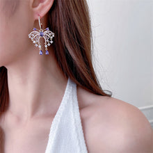 Load image into Gallery viewer, Jewelblings Stunning Designer Lilac Purple Plumes &amp; Tails Butterfly Drop Earrings with Short Tassel Insect Jewelry
